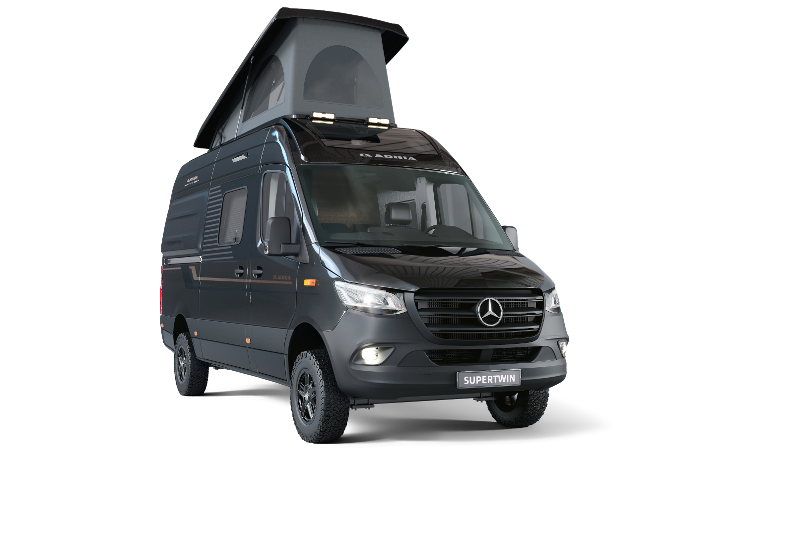 Adria launches SuperTwin its Adria's first ever campervan on Mercedes-Benz, offering permanent four-wheel drive.